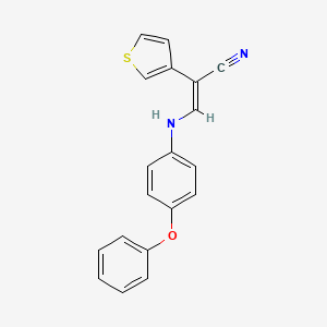 molecular formula C19H14N2OS B2363849 3-(4-Phenoxyanilino)-2-(3-thienyl)acrylonitrile CAS No. 477851-15-3