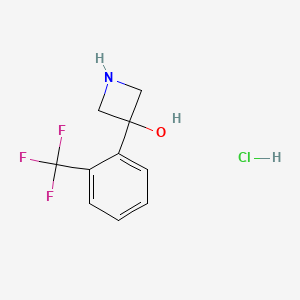molecular formula C10H11ClF3NO B2363852 3-[2-(三氟甲基)苯基]氮杂环丁-3-醇；盐酸盐 CAS No. 2387601-05-8