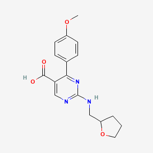 molecular formula C17H19N3O4 B2363868 4-(4-甲氧基苯基)-2-[(四氢呋喃-2-基甲基)氨基]嘧啶-5-羧酸 CAS No. 1340760-57-7