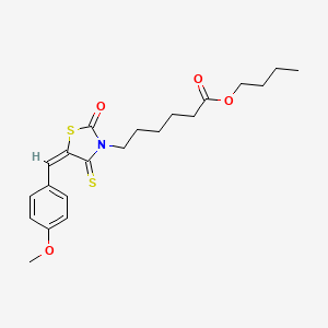 molecular formula C21H27NO4S2 B2363869 butyl 6-[(5E)-5-[(4-methoxyphenyl)methylidene]-2-oxo-4-sulfanylidene-1,3-thiazolidin-3-yl]hexanoate CAS No. 303055-65-4