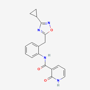 molecular formula C18H16N4O3 B2363886 N-(2-((3-cyclopropyl-1,2,4-oxadiazol-5-yl)methyl)phenyl)-2-oxo-1,2-dihydropyridine-3-carboxamide CAS No. 2034401-56-2