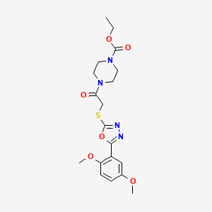 molecular formula C19H24N4O6S B2363917 Ethyl 4-({[5-(2,5-dimethoxyphenyl)-1,3,4-oxadiazol-2-yl]thio}acetyl)piperazine-1-carboxylate CAS No. 851129-67-4