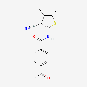 molecular formula C16H14N2O2S B2363918 4-acetyl-N-(3-cyano-4,5-dimethylthiophen-2-yl)benzamide CAS No. 896301-77-2