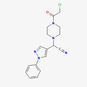 molecular formula C17H18ClN5O B2363967 2-[4-(2-chloroacetyl)piperazin-1-yl]-2-(1-phenyl-1H-pyrazol-4-yl)acetonitrile CAS No. 956631-39-3