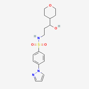 molecular formula C17H23N3O4S B2363969 N-(3-hydroxy-3-(tetrahydro-2H-pyran-4-yl)propyl)-4-(1H-pyrazol-1-yl)benzenesulfonamide CAS No. 2034450-88-7