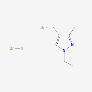 molecular formula C7H12Br2N2 B2363977 4-(Bromomethyl)-1-ethyl-3-methyl-1H-pyrazole hydrobromide CAS No. 1855907-53-7