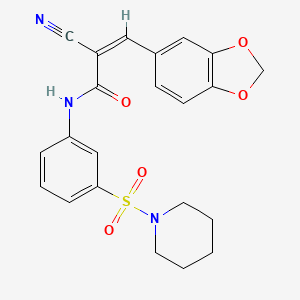 molecular formula C22H21N3O5S B2363992 (Z)-3-(1,3-Benzodioxol-5-yl)-2-cyano-N-(3-piperidin-1-ylsulfonylphenyl)prop-2-enamide CAS No. 569320-98-5