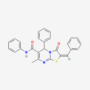 molecular formula C27H21N3O2S B2364012 (E)-2-苄叉-7-甲基-3-氧代-N,5-二苯基-3,5-二氢-2H-噻唑并[3,2-a]嘧啶-6-甲酰胺 CAS No. 182171-05-7