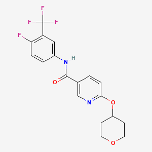 B2364022 N-(4-fluoro-3-(trifluoromethyl)phenyl)-6-((tetrahydro-2H-pyran-4-yl)oxy)nicotinamide CAS No. 2034391-01-8