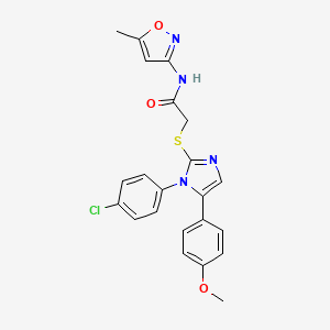 molecular formula C22H19ClN4O3S B2364024 2-((1-(4-氯苯基)-5-(4-甲氧基苯基)-1H-咪唑-2-基)硫代)-N-(5-甲基异恶唑-3-基)乙酰胺 CAS No. 1226429-89-5