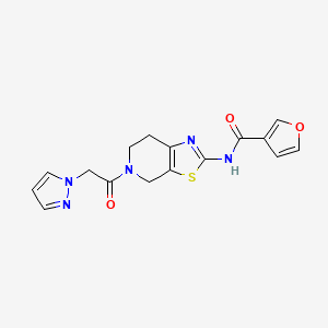 B2364034 N-(5-(2-(1H-pyrazol-1-yl)acetyl)-4,5,6,7-tetrahydrothiazolo[5,4-c]pyridin-2-yl)furan-3-carboxamide CAS No. 1448076-27-4