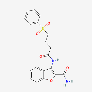 molecular formula C19H18N2O5S B2364069 3-(4-(Phenylsulfonyl)butanamido)benzofuran-2-carboxamide CAS No. 941966-89-8