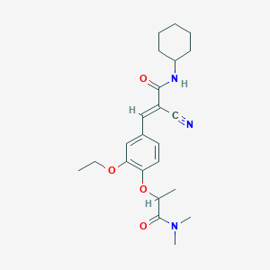 molecular formula C23H31N3O4 B2364126 (E)-2-氰基-N-环己基-3-[4-[1-(二甲氨基)-1-氧代丙烷-2-基]氧基-3-乙氧基苯基]丙-2-烯酰胺 CAS No. 1057501-56-0