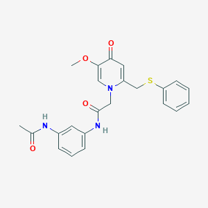 molecular formula C23H23N3O4S B2364134 N-(3-acetamidophenyl)-2-(5-methoxy-4-oxo-2-((phenylthio)methyl)pyridin-1(4H)-yl)acetamide CAS No. 941870-19-5