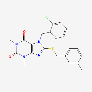 molecular formula C22H21ClN4O2S B2364135 7-[(2-Chlorophenyl)methyl]-1,3-dimethyl-8-[(3-methylphenyl)methylsulfanyl]purine-2,6-dione CAS No. 374550-43-3