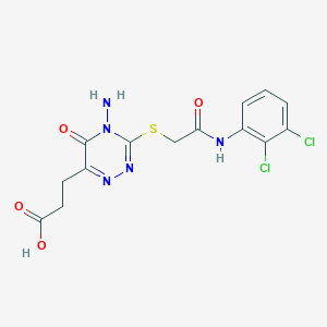 molecular formula C14H13Cl2N5O4S B2364136 3-[4-Amino-3-({2-[(2,3-dichlorophenyl)amino]-2-oxoethyl}sulfanyl)-5-oxo-4,5-dihydro-1,2,4-triazin-6-yl]propanoic acid CAS No. 886954-31-0