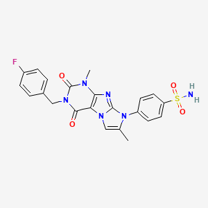 molecular formula C22H19FN6O4S B2364153 4-(3-(4-fluorobenzyl)-1,7-dimethyl-2,4-dioxo-3,4-dihydro-1H-imidazo[2,1-f]purin-8(2H)-yl)benzenesulfonamide CAS No. 923454-44-8