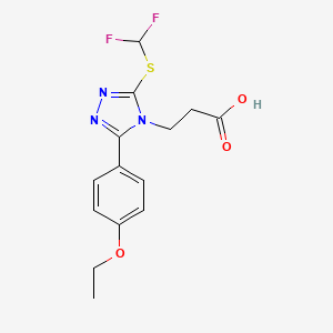 molecular formula C14H15F2N3O3S B2364154 3-{3-[(difluoromethyl)sulfanyl]-5-(4-ethoxyphenyl)-4H-1,2,4-triazol-4-yl}propanoic acid CAS No. 863667-94-1