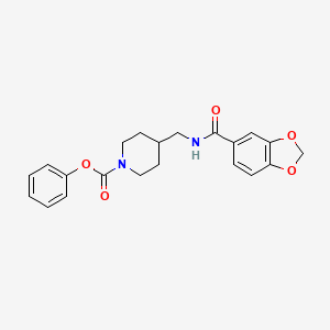 molecular formula C21H22N2O5 B2364164 4-(ベンゾ[d][1,3]ジオキソール-5-カルボキサミド)メチル)ピペリジン-1-カルボン酸フェニル CAS No. 1235291-26-5