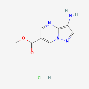 molecular formula C8H9ClN4O2 B2364165 Methyl 3-aminopyrazolo[1,5-a]pyrimidine-6-carboxylate;hydrochloride CAS No. 2470439-24-6