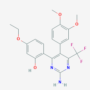 molecular formula C21H20F3N3O4 B2364179 2-(2-氨基-5-(3,4-二甲氧基苯基)-6-(三氟甲基)嘧啶-4-基)-5-乙氧基苯酚 CAS No. 903200-31-7