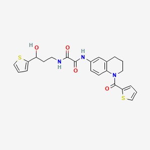 molecular formula C23H23N3O4S2 B2364181 N1-(3-hydroxy-3-(thiophen-2-yl)propyl)-N2-(1-(thiophene-2-carbonyl)-1,2,3,4-tetrahydroquinolin-6-yl)oxalamide CAS No. 1421464-26-7
