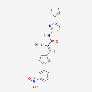 molecular formula C21H12N4O4S2 B2364190 (E)-2-cyano-3-[5-(3-nitrophenyl)furan-2-yl]-N-(4-thiophen-2-yl-1,3-thiazol-2-yl)prop-2-enamide CAS No. 717119-09-0