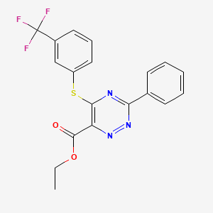 molecular formula C19H14F3N3O2S B2364202 3-苯基-5-[{3-(三氟甲基)苯基}硫代]-1,2,4-三嗪-6-羧酸乙酯 CAS No. 338957-12-3