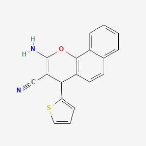 molecular formula C18H12N2OS B2364234 2-アミノ-4-(チオフェン-2-イル)-4H-ベンゾ[h]クロメン-3-カルボニトリル CAS No. 675854-21-4