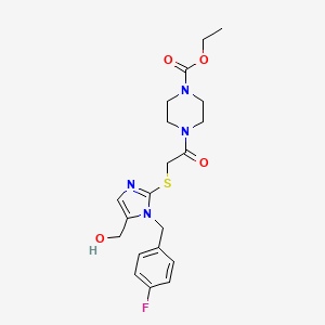 molecular formula C20H25FN4O4S B2364235 ethyl 4-(2-((1-(4-fluorobenzyl)-5-(hydroxymethyl)-1H-imidazol-2-yl)thio)acetyl)piperazine-1-carboxylate CAS No. 899748-10-8