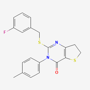 molecular formula C20H17FN2OS2 B2364246 2-((3-fluorobenzyl)thio)-3-(p-tolyl)-6,7-dihydrothieno[3,2-d]pyrimidin-4(3H)-one CAS No. 686771-69-7