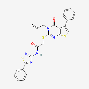 molecular formula C25H19N5O2S3 B2364247 2-(4-oxo-5-phenyl-3-prop-2-enylthieno[2,3-d]pyrimidin-2-yl)sulfanyl-N-(5-phenyl-1,2,4-thiadiazol-3-yl)acetamide CAS No. 690270-52-1