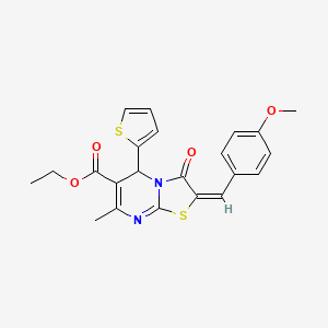 (E)-ethyl 2-(4-methoxybenzylidene)-7-methyl-3-oxo-5-(thiophen-2-yl)-3,5-dihydro-2H-thiazolo[3,2-a]pyrimidine-6-carboxylate