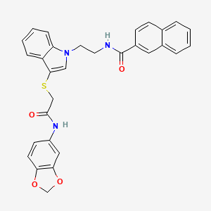 molecular formula C30H25N3O4S B2364260 N-(2-(3-((2-(苯并[d][1,3]二氧杂环-5-氨基)-2-氧代乙基)硫)-1H-吲哚-1-基)乙基)-2-萘酰胺 CAS No. 533865-58-6