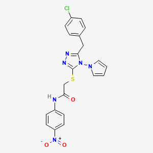 molecular formula C21H17ClN6O3S B2364271 2-((5-(4-chlorobenzyl)-4-(1H-pyrrol-1-yl)-4H-1,2,4-triazol-3-yl)thio)-N-(4-nitrophenyl)acetamide CAS No. 886933-18-2