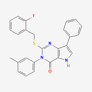 molecular formula C26H20FN3OS B2364283 2-((2-fluorobenzyl)thio)-7-phenyl-3-(m-tolyl)-3H-pyrrolo[3,2-d]pyrimidin-4(5H)-one CAS No. 2034582-38-0