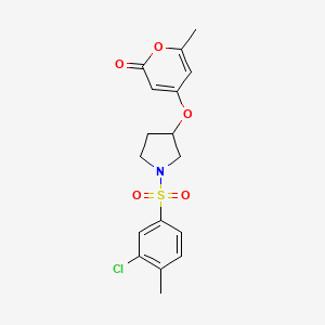 molecular formula C17H18ClNO5S B2364284 4-((1-((3-chloro-4-methylphenyl)sulfonyl)pyrrolidin-3-yl)oxy)-6-methyl-2H-pyran-2-one CAS No. 1706223-69-9