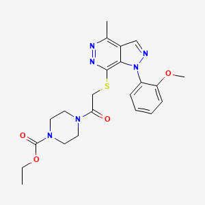 molecular formula C22H26N6O4S B2364303 ethyl 4-(2-((1-(2-methoxyphenyl)-4-methyl-1H-pyrazolo[3,4-d]pyridazin-7-yl)thio)acetyl)piperazine-1-carboxylate CAS No. 1170910-24-3