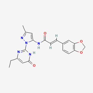 molecular formula C20H19N5O4 B2364305 (E)-3-(1,3-Benzodioxol-5-yl)-N-[2-(4-ethyl-6-oxo-1H-pyrimidin-2-yl)-5-methylpyrazol-3-yl]prop-2-enamide CAS No. 1003964-41-7
