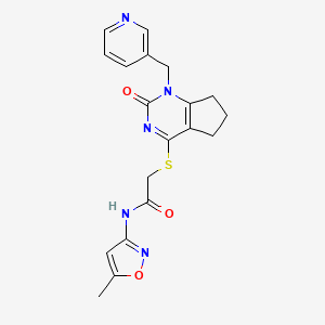 molecular formula C19H19N5O3S B2364320 N-(5-甲基异恶唑-3-基)-2-((2-氧代-1-(吡啶-3-基甲基)-2,5,6,7-四氢-1H-环戊并[d]嘧啶-4-基)硫代)乙酰胺 CAS No. 946374-48-7