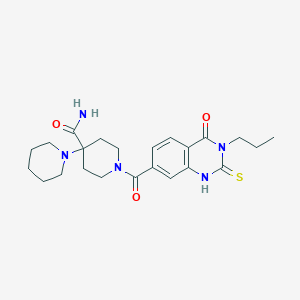 1-(4-oxo-3-propyl-2-sulfanylidene-1H-quinazoline-7-carbonyl)-4-piperidin-1-ylpiperidine-4-carboxamide