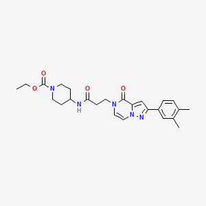 molecular formula C25H31N5O4 B2364343 ethyl 4-({3-[2-(3,4-dimethylphenyl)-4-oxopyrazolo[1,5-a]pyrazin-5(4H)-yl]propanoyl}amino)piperidine-1-carboxylate CAS No. 1326862-79-6
