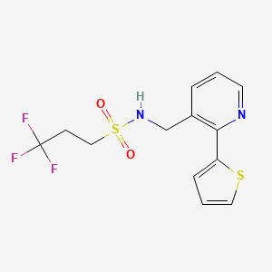 molecular formula C13H13F3N2O2S2 B2364360 3,3,3-三氟-N-((2-(噻吩-2-基)吡啶-3-基)甲基)丙烷-1-磺酰胺 CAS No. 2034448-53-6