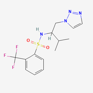 molecular formula C14H17F3N4O2S B2364366 N-(3-methyl-1-(1H-1,2,3-triazol-1-yl)butan-2-yl)-2-(trifluoromethyl)benzenesulfonamide CAS No. 2034520-56-2