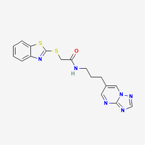 molecular formula C17H16N6OS2 B2364368 N-(3-([1,2,4]triazolo[1,5-a]pyrimidin-6-yl)propyl)-2-(benzo[d]thiazol-2-ylthio)acetamide CAS No. 2034615-99-9