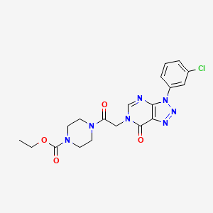 molecular formula C19H20ClN7O4 B2364385 ethyl 4-(2-(3-(3-chlorophenyl)-7-oxo-3H-[1,2,3]triazolo[4,5-d]pyrimidin-6(7H)-yl)acetyl)piperazine-1-carboxylate CAS No. 847384-69-4