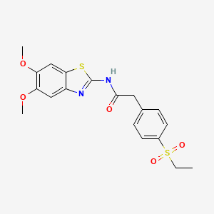 molecular formula C19H20N2O5S2 B2364392 N-(5,6-dimethoxybenzo[d]thiazol-2-yl)-2-(4-(ethylsulfonyl)phenyl)acetamide CAS No. 941931-95-9