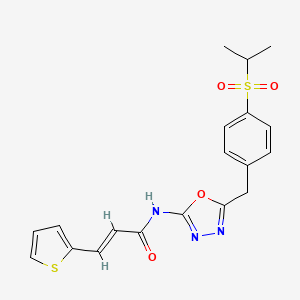 molecular formula C19H19N3O4S2 B2364396 (E)-N-(5-(4-(isopropylsulfonyl)benzyl)-1,3,4-oxadiazol-2-yl)-3-(thiophen-2-yl)acrylamide CAS No. 1173530-06-7