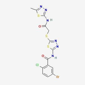 molecular formula C14H10BrClN6O2S3 B2364403 5-溴-2-氯-N-(5-((2-((5-甲基-1,3,4-噻二唑-2-基)氨基)-2-氧代乙基)硫)-1,3,4-噻二唑-2-基)苯甲酰胺 CAS No. 391868-76-1