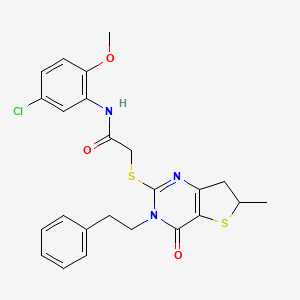 molecular formula C24H24ClN3O3S2 B2364411 N-(5-chloro-2-methoxyphenyl)-2-((6-methyl-4-oxo-3-phenethyl-3,4,6,7-tetrahydrothieno[3,2-d]pyrimidin-2-yl)thio)acetamide CAS No. 851410-60-1